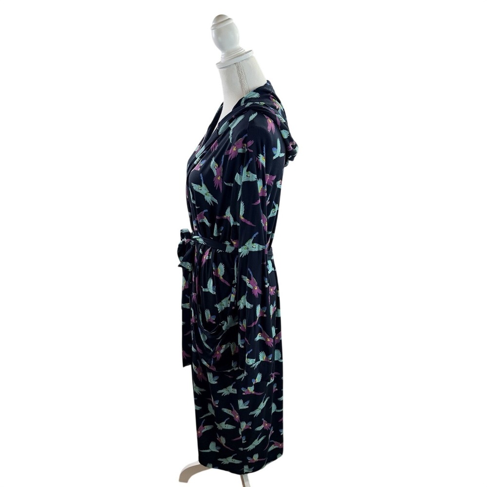 Women's Black Cotton Parrot Hooded Robe Long XL - Picture 2 of 7